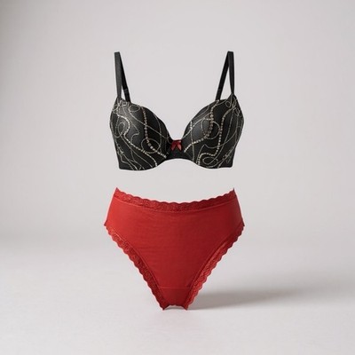 MAIDENFORM Lace Pearl Print Bra 36D with NWT VS Med Red Panty Set