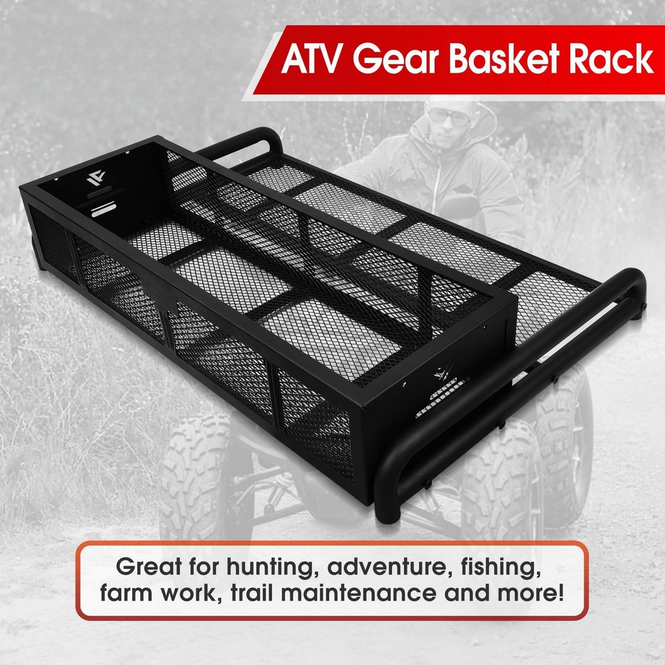 Heavy Duty ATV Rear Cargo Rack Basket Steel Utility Carrier Black | eBay