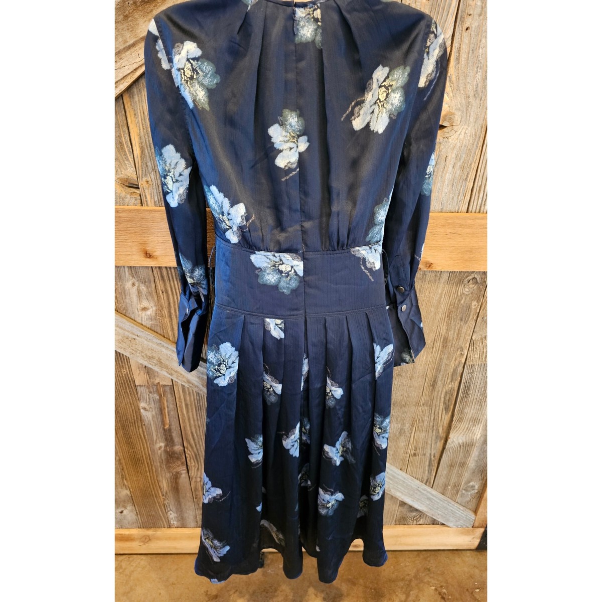 Club Monaco size 00 long lined Maxi floral dress long sleeve peasant blue  *read*