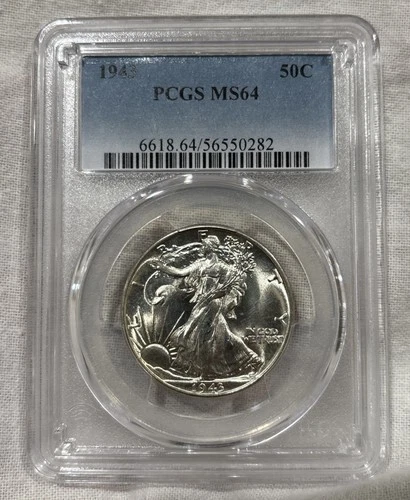 GRADED 1943 Walking Liberty Half Dollar PCGS MS64 Silver American Coin