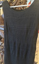 TAHARI Black Wool Blend Long Crochet Knit Maxi Dress Sz Large NWOT