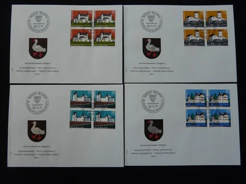 Pro Patria castles set of 4 FDC Switzerland 1977 (block of 4)