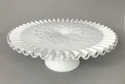 Vintage Fenton Spanish Lace Silver Crest Milk Glass Pedestal Cake Stand