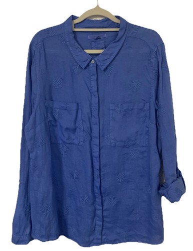 White Stuff Live In Linen Blue Blouse Size 18 Longsleeve NWOT