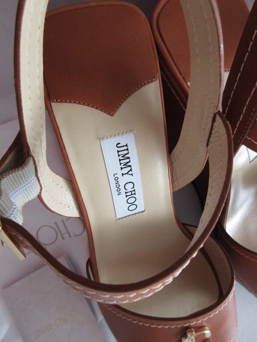 【JIMMY CHOO】Jc Ankle Wedge 110-Ovjc-Tan ★関税送料込み NEW Jimmy Choo London JC Wedge Leather sandals 110 OVJC Tan