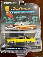 GREENLIGHT 1:64 1971 CHEVROLET MONTE CARLO LOWRIDERS SUNFLOWER YELLOW…Rare Find!