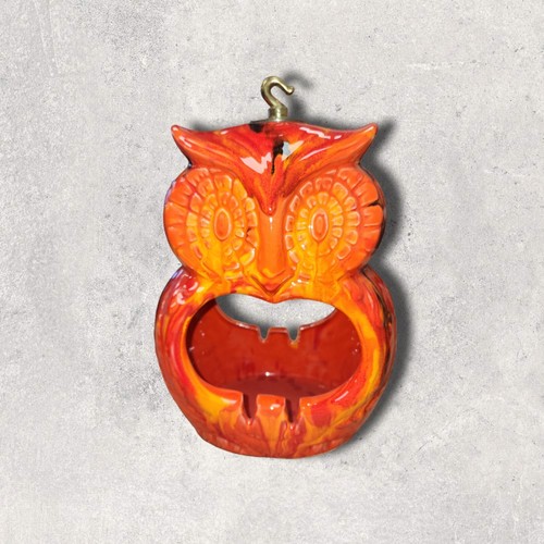 Mid Century Hanging Ceramic Owl Ashtray CALIFORNIA ORIGINALS Orange Drip Glaze - Picture 7 of 15