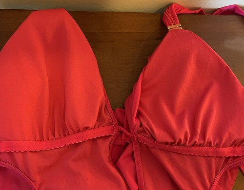 Bar III One Piece Swimsuit Size XL Hot Pink Cowl Neck Cutout Halter Womens NEW - Picture 9 of 10
