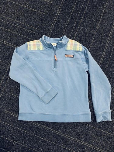 Vineyard Vines camicia pecora bambina 1/4 zip felpa blu balene taglia media 10-12
