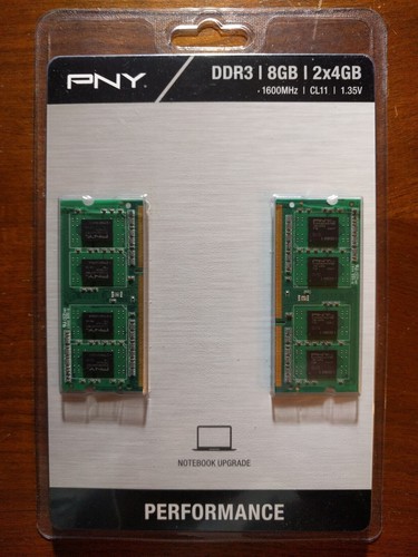 PNY 8GB 2x4GB DDR3 1600 PC3-12800 CAS 11 Laptop Memory RAM MN8GK2D31600LV - Picture 1 of 2