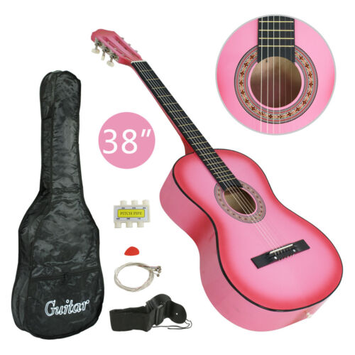 Paquete para principiantes Guitarra Niños Regalo musical 38 "Rosa Guitarra acústica Starter Nuevo - Imagen 1 de 8