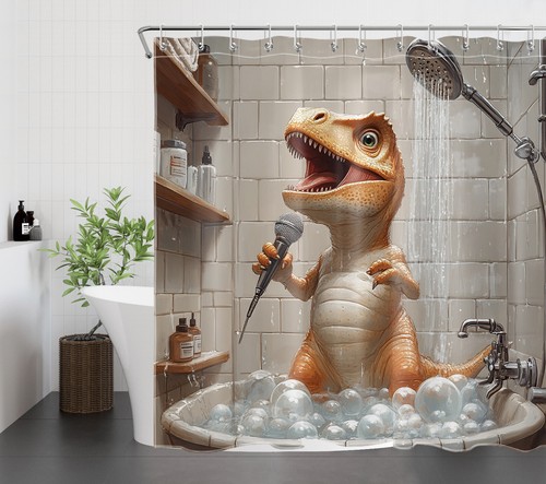 Juego de cortinas de ducha de dinosaurio divertido animal abstracto vintage para decoración de baño - Imagen 5 de 23