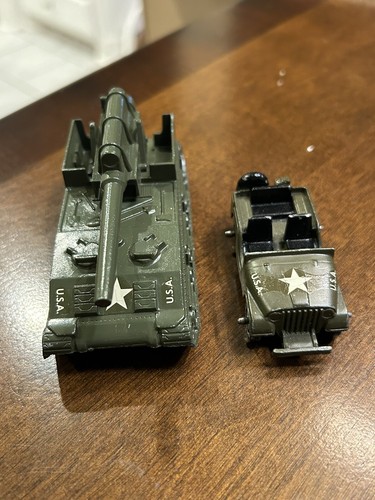 MC838 VINTAGE MIDGETOY Diecast Green USA Military Tank Canon 4" And Jeep Mint - Picture 2 of 8