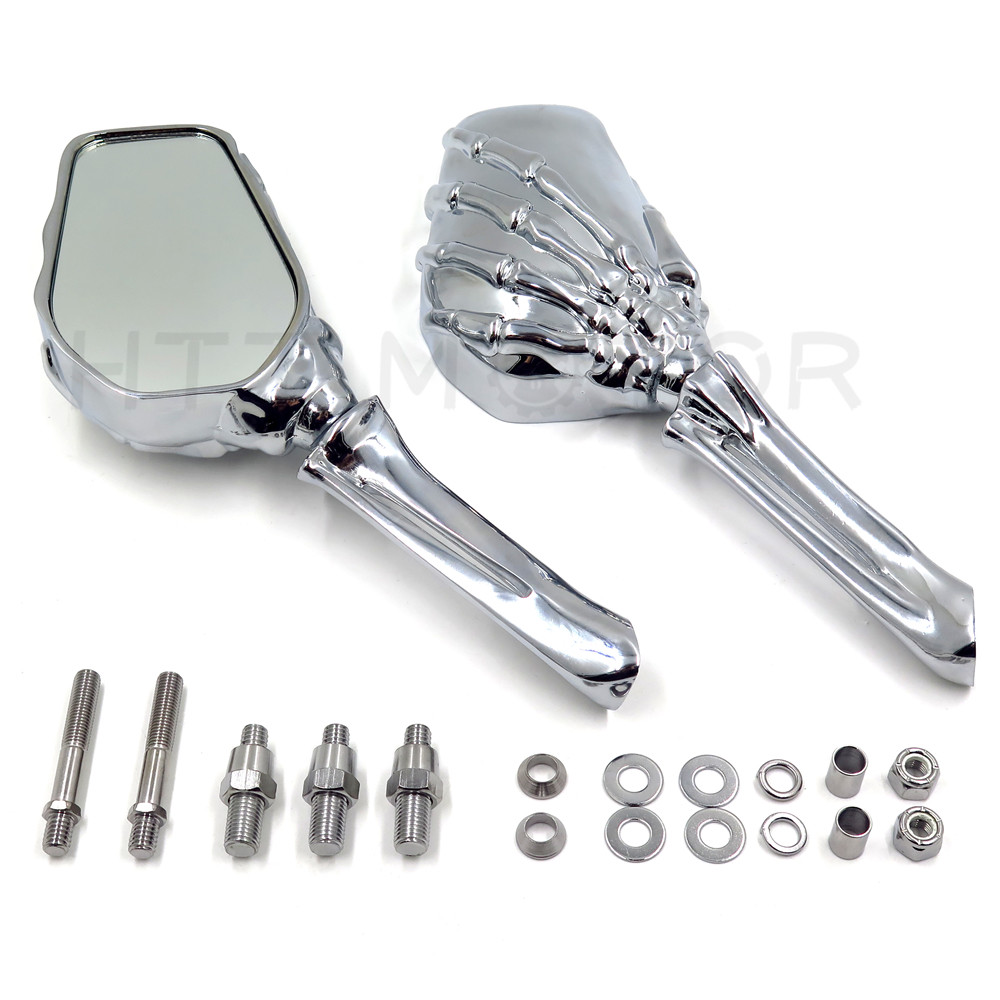 Motorcycle Chrome Skull Skeleton Hand Side Rearview Mirrors For