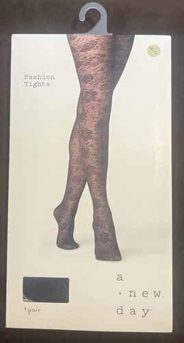 A New Day Women's Ebony Black Floral Printed Fashion Tights Size M L Pantyhose