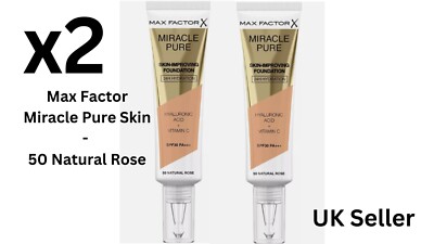 x2 MAX FACTOR Miracle Pure Skin Improving Foundation 30ml-50 Natural Rose SPF30