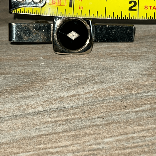 Fermacravatta vintage Art Deco stile onice/diamante uomo tono oro classico old money - Foto 5 di 7