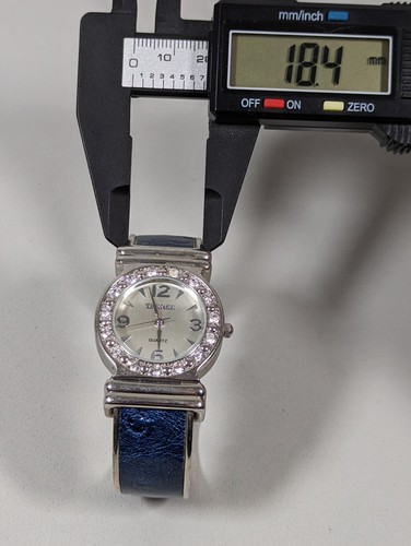 Bijoux Terner Silver Tone Dial Round Case Blue Enamel Inlay Bracelet Band Watch - Picture 4 of 6