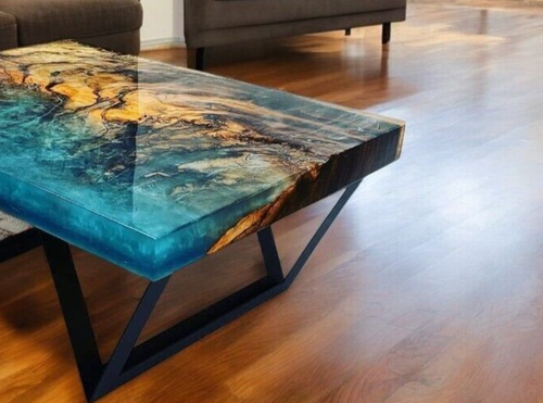 36"x24" Custom Ocean Resin Dining Table Artistic Handmade Wave Design Furniture - Picture 2 of 9