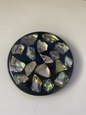 VTG Abalone Shells Lucite Trivet Footed Hotplate Iridescent Made in USA 8"