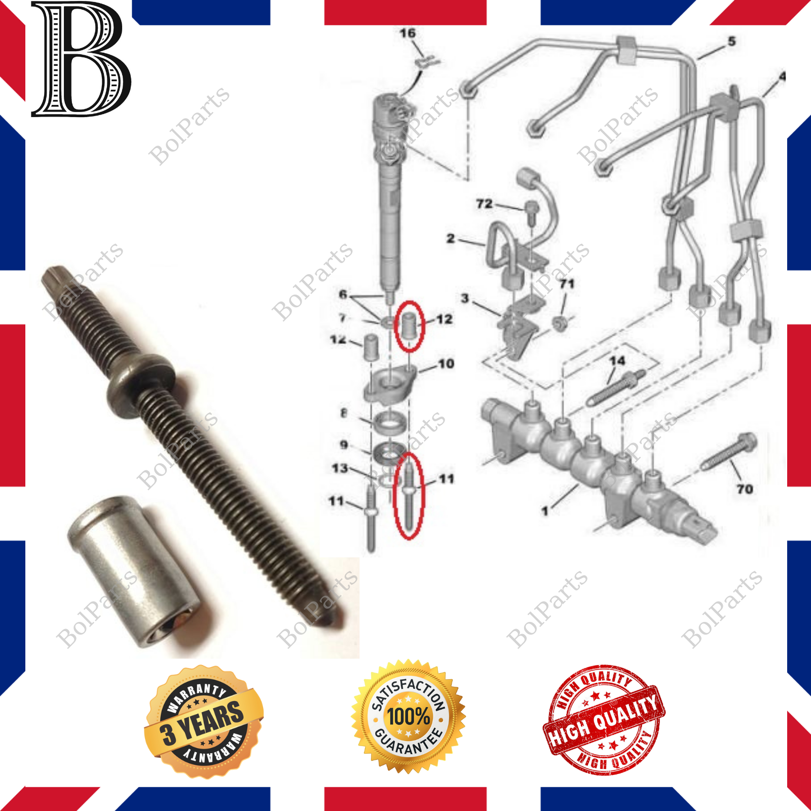 Def Injector Stud Injector Stud and Nut Kit for Citroen Ford Fiat Mini Peugeot Suzuki ...