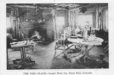 J45/ Estes Park Colorado Postcard c1930s Fire Place Interior Long's Peak Inn 258