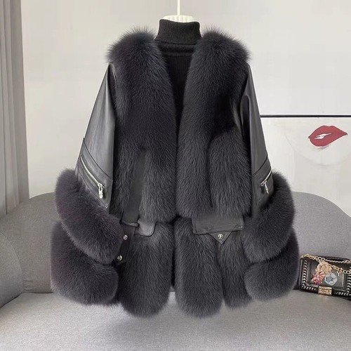Neu Lady Echt Fuchspelz Mantel Luxus Winter Warm Damen Echtleder Pelzjacke - Bild 8 von 15