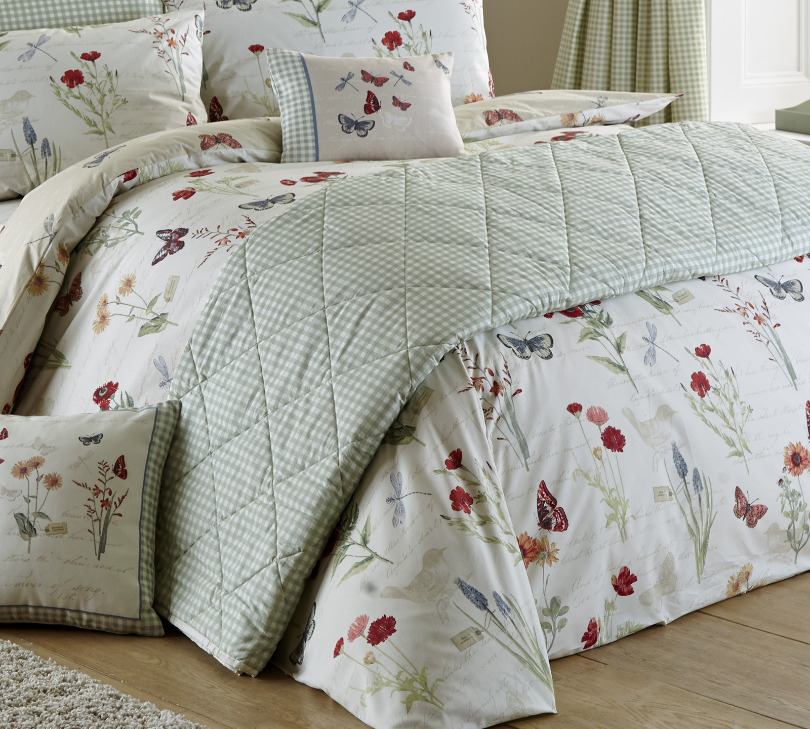 Country Journal Country Style Bedding Range Green Reversible Design