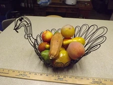 Rustic Wire Turkey w. Vegies Fruit Flower Basket Centerpiece Holiday Decor