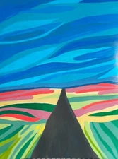 Original Artwork Landscape Painting Acrylic signed  8. 5 x 11 Outsider Art 