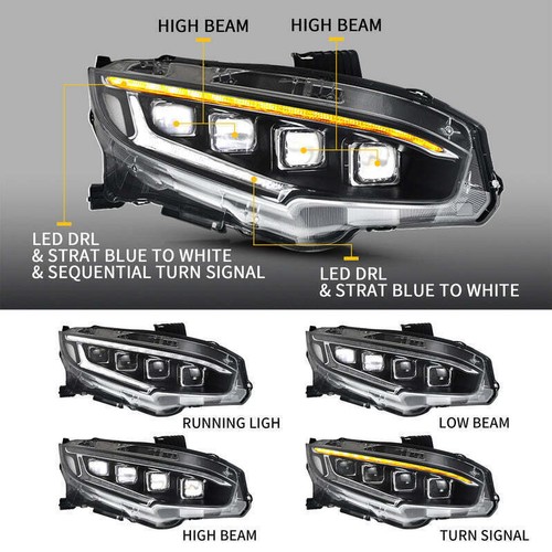 2PCS LED Projector Headlights DRL For Honda Civic 2016-2021 Start-up Front Lamp - Picture 2 of 9