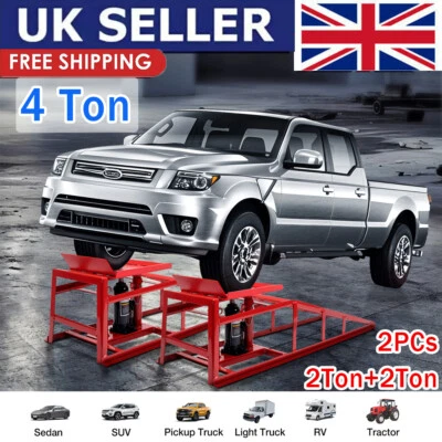 4 ton Hydraulic Car Ramps 2PC Garage Auto Van Bottle Lift Jack Ramp Heavy Duty - Image 1 of 4