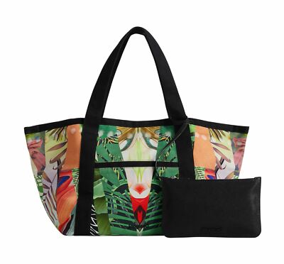 Borsa Della Spesa In Tessuto Desigual Per Donna - Chiusura Zip, Design Colorato, Materiale Riciclato - Verde - Foto 8