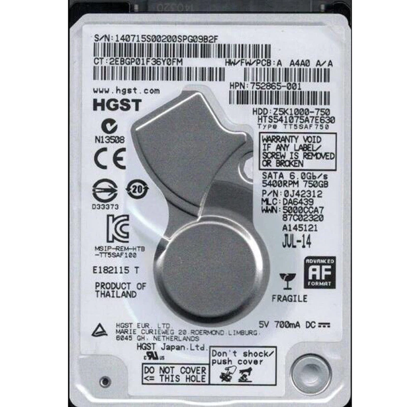 Original HGST 750GB HTS541075A7E630 5400 RPM SATA 2.5" Laptop HDD Hard Drive - Image 2 of 4