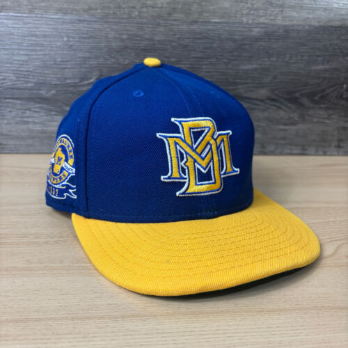 Vintage Milwaukee Brewers Mütze Kappe 7 3/8 blau New Era tailliert Retro Seitenaufnäher