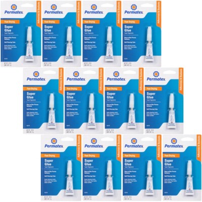 Permatex 82190 Super Glue Set Strong Adhesive Clear Fast Drying 24 gram (12x2g)