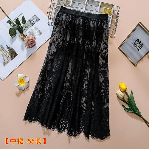 Lady Mesh Lace Half Skirts High Waist Skirt Hollow Out Midi Bottom Skirts Summer - Picture 11 of 14
