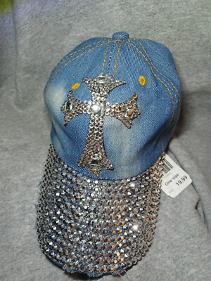 New Indigo Soul Cap Hat Blue Distressed Denim Bling  display picture 2