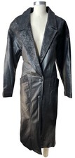 Winlit Black Leather Trench Coat With Floral Print Suede Trim Size Medium