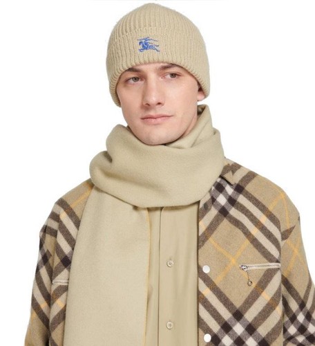 NEW BURBERRY KHAKI BEIGE HORSEFERRY LOGO CASHMERE BEANIE HAT UNISEX - Picture 3 of 6