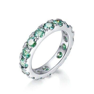 4mm Green Color VVS1 Moissanite Eternity Ring Wedding Band 925 Sterling Silver 