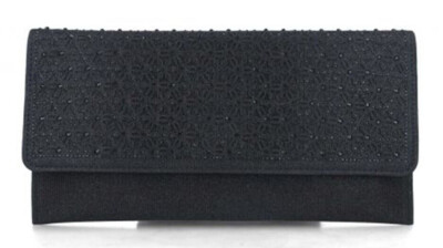 Menbur 084934 0001 Carite Elegant Black Fabric Clutch Bag For Women With Button