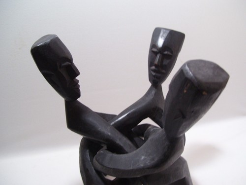 G1hana African 3 Art Wood Carved Figurines Intertwined Decorative Accessory Vtg - Picture 9 of 12