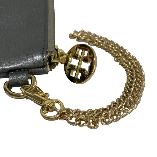 Tory Burch Gris Plateado Cuero Metálico Muñequera Cartera Bolsa Cadena Desmontable - Imagen 3 de 8