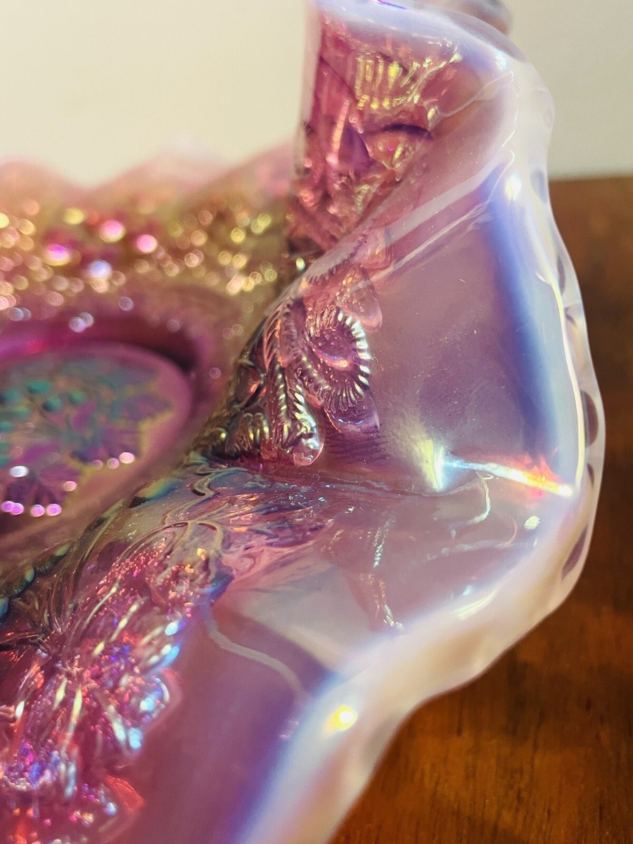 <HKさま専用＞フェントン ブルーイリデセントグラス・プラムクレスト コンポート FENTON Iridescent Plum Opalescent Cherry Carnival 8.5” Glass
