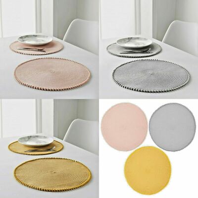 4er/8er Set Tisch Platzsets Rouge Rosa Grau Ocker Gelb Rund Bommel Tischsets