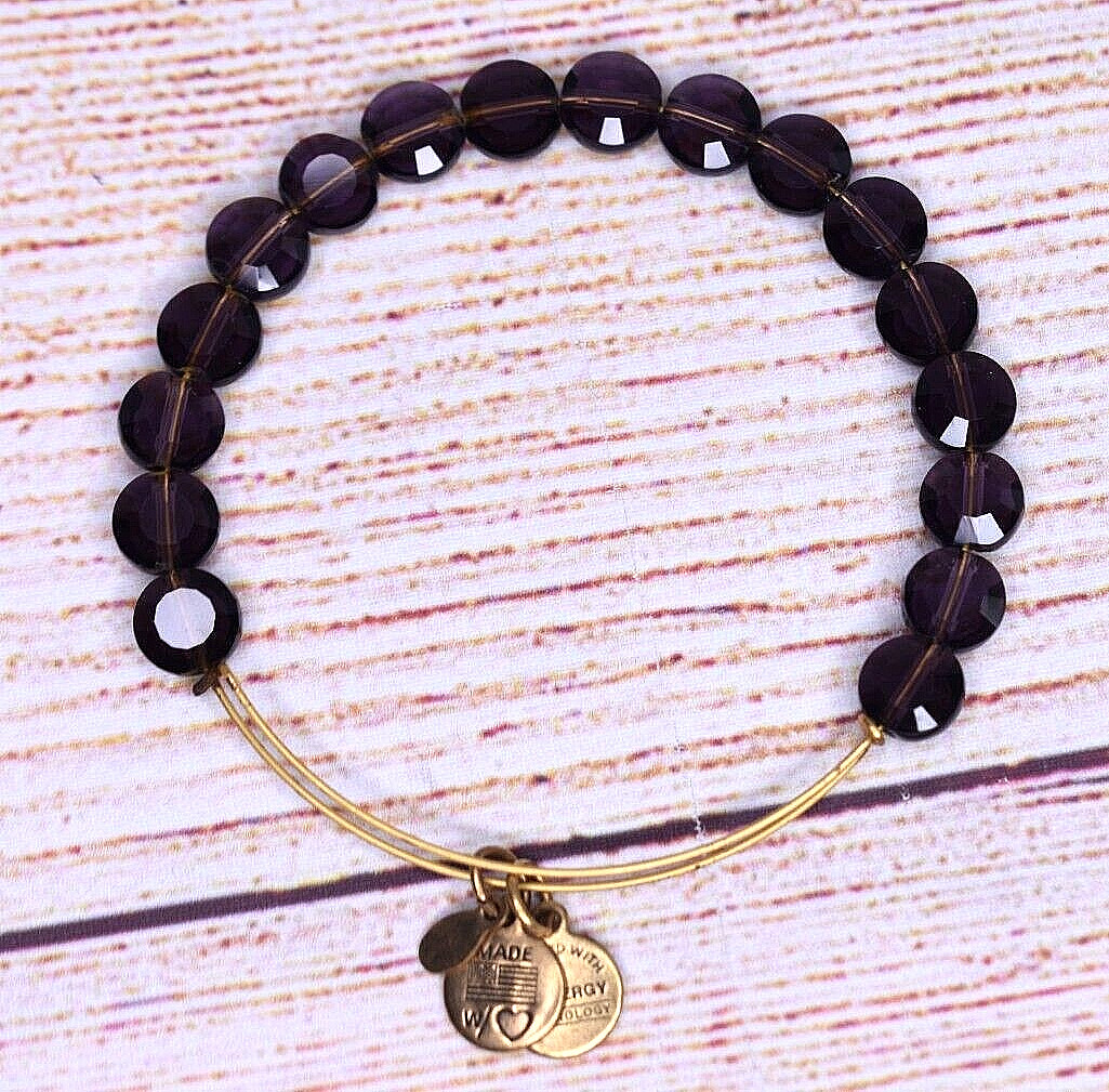 Alex and Ani LUXE Amethyst Purple BEADED Gold Bracelet