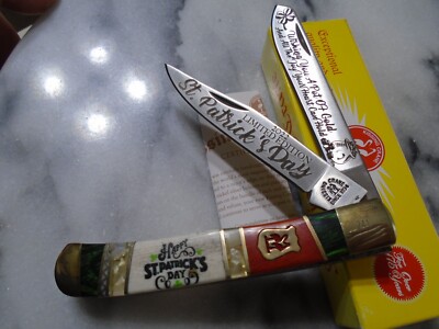 Kissing Crane Limited 2022 St Patricks 2 Blade Trapper Pocket Knife Bone KC5874