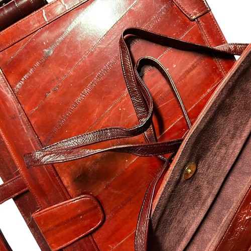 Eel Skin Leather Set Briefcase Attache Portfolio Purse Lipstick Holder Vintage - Picture 5 of 24
