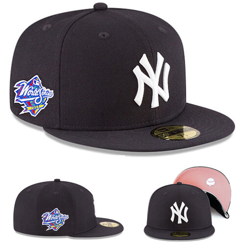 New Era New York Yankees Fitted Hat 1998 World Series Patch Pink Under Size 8 - Photo 1 sur 9